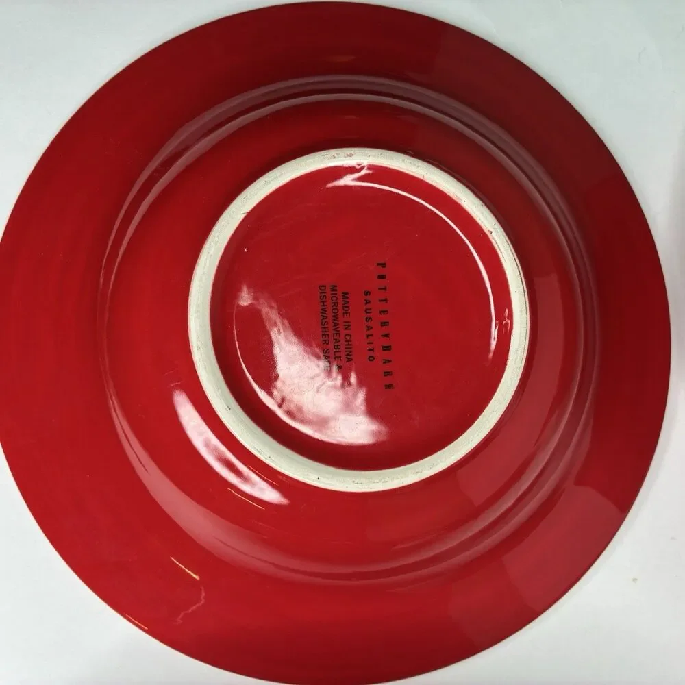 Pottery Barn Rimmed 10 1/4 In Pasta Soup Bowls Sausalito Cherry Red Set Of 4